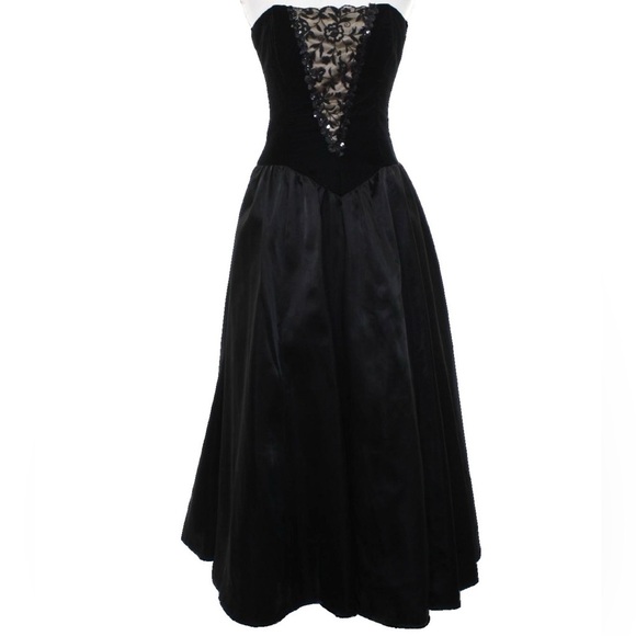 Vintage Gunne Sax Jessica McClintock Strapless Lined Tulle Velvet Sequin Dress - Picture 6 of 16